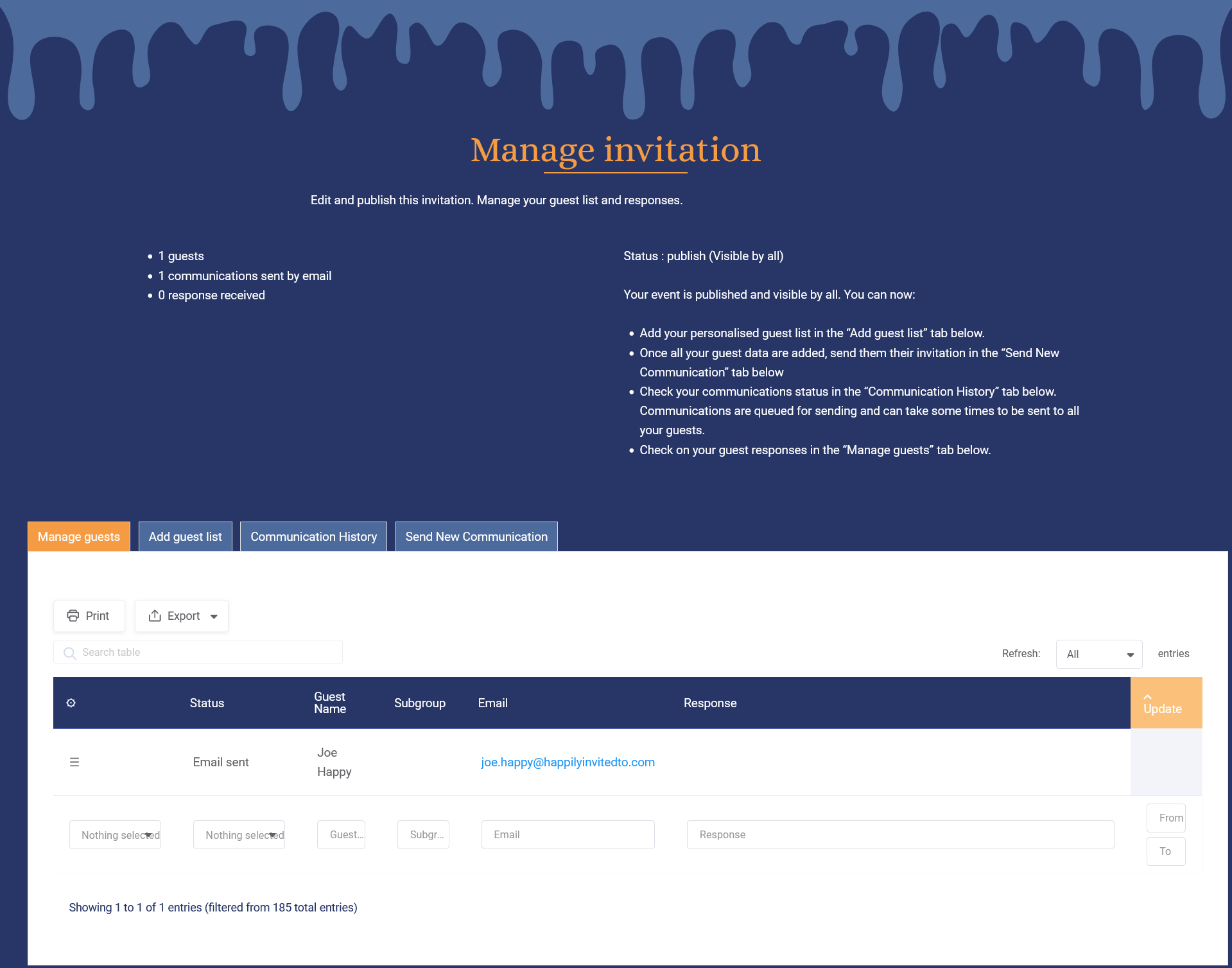 Happily Invited : Manage Guests Screenshot